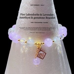 - 14KGP natural Fire Labradorite & Amethyst Bracelet